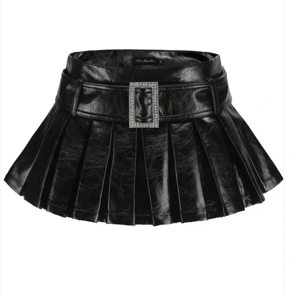 ❤️Nana Jacqueline Teresa Leather Black Pleated Mini Skirt❤️